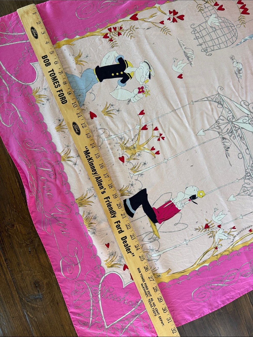 VTG 2001 Moschino Pink Silk Scarf Popeye Olive Oyl In Love We Trust - Picture 7 of 12